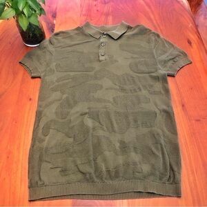 ZARA Men’s Olive Green Polo Short Sleeves Textured Knit T Shirt Size Medium.